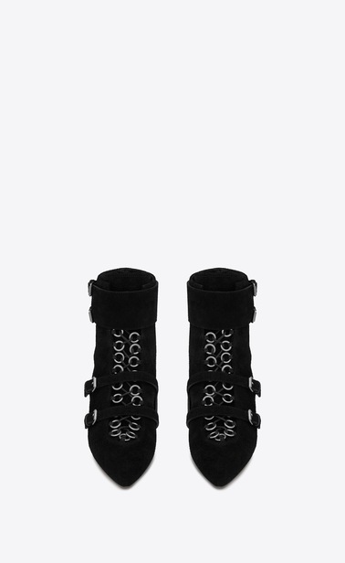 SAINT LAURENT ヒールブーティ レディース BLAZEアンクルブーツ(ブラック/スエード/エアーズレザー/ヒール45mm) b_V4